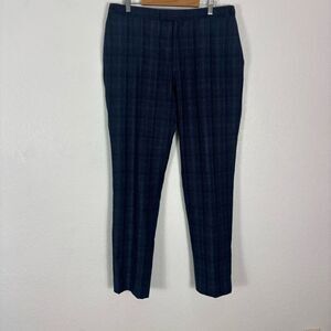 Reiss Men's Blue Plaid 100% Wool Tailored Dress Pants Size 36 x 32" Inseam